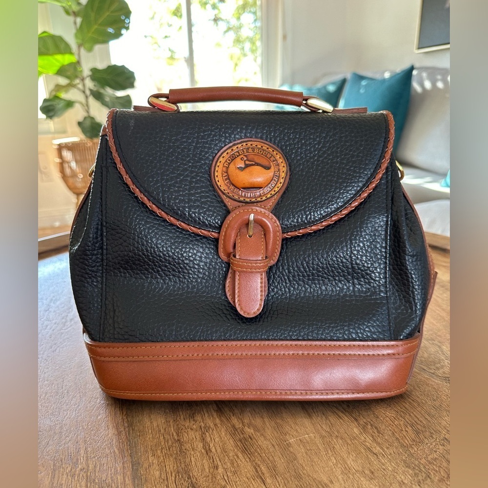 Vintage Dooney & Bourke Womens Shoulder Satchel Bag Pebbled Leather Black Brown